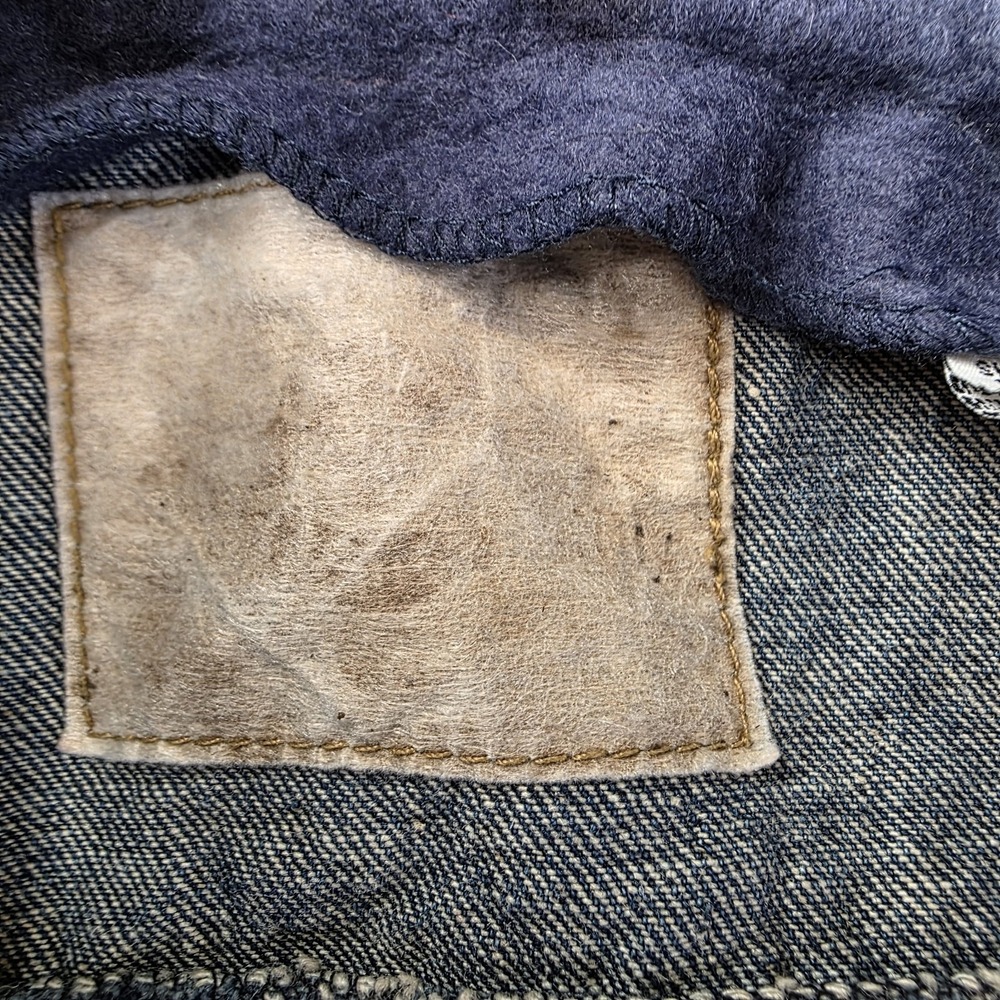 Vintage 90s Bugle Boy Denim Jacket Aztec Fleece Lined Grunge Southwestern Large* - Picture 7 of 12